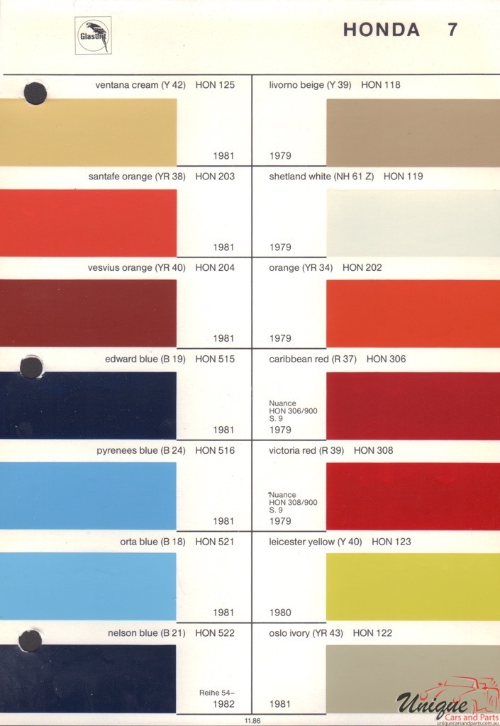 1980 Honda Paint Charts Glasurit 1